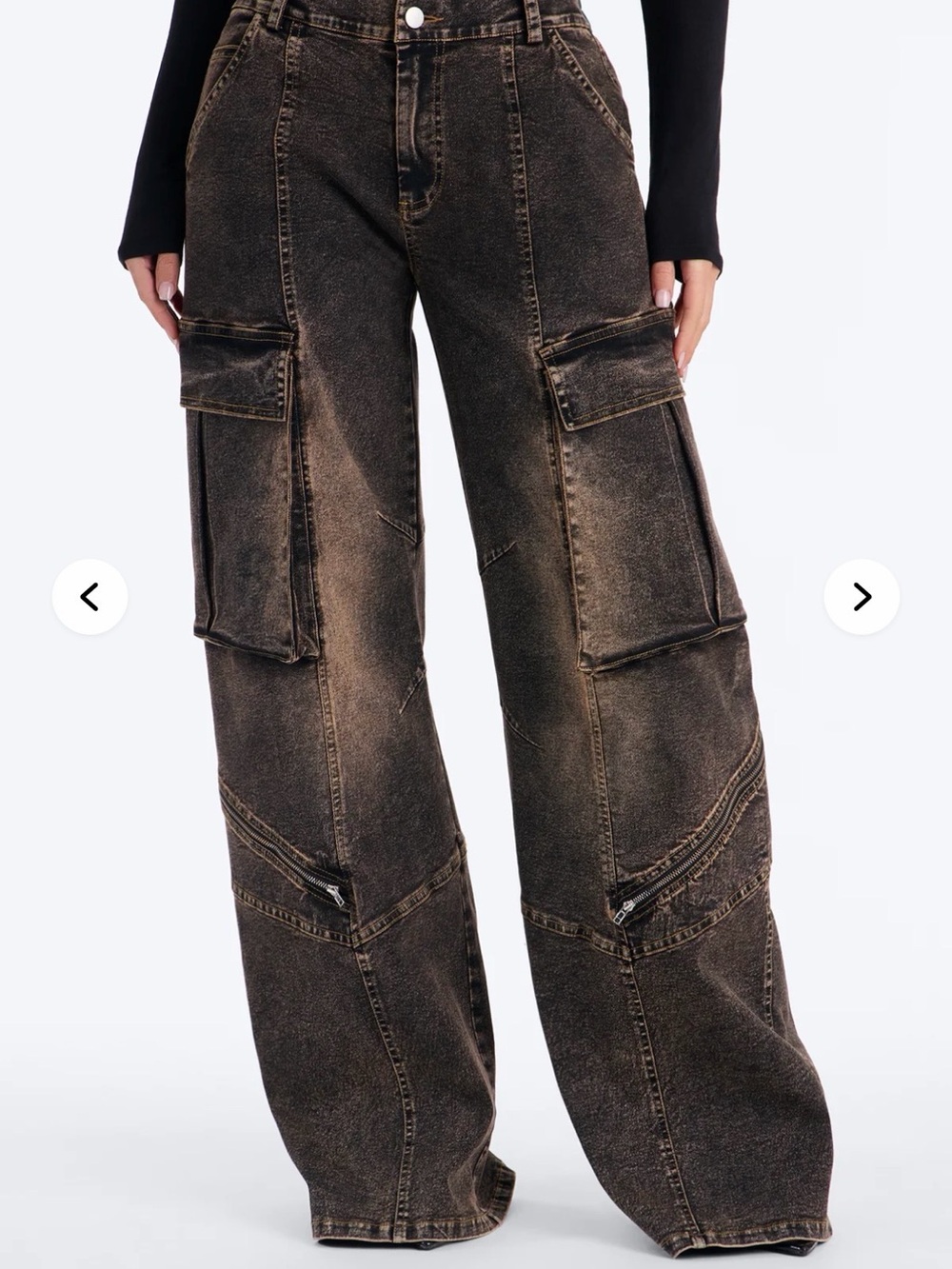 Fashion Nova Curve Wide-Leg Cargo Jeans in Distressed Brown